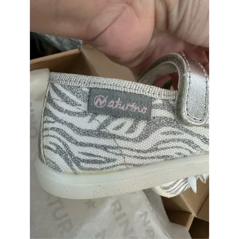 NATURINO CLARIES Zebra-print fabric ballet flats, White